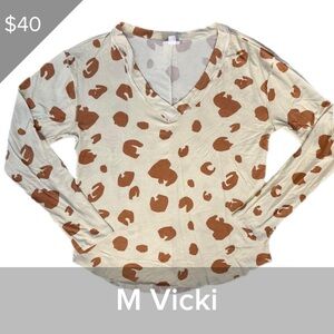 Cream and Brown V-Neck Long Sleeve LuLaRoe Vicki